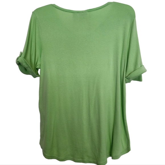 CHICO'S Green Short Roll Tab Sleeve V-Neck pullover T-Shirt SZ Large - Picture 2 of 8